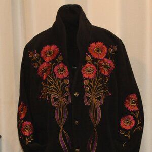 Bob Mackie Vtg 90s Wearable Art Embroidered Fleece Swing COAT  Sz 1X